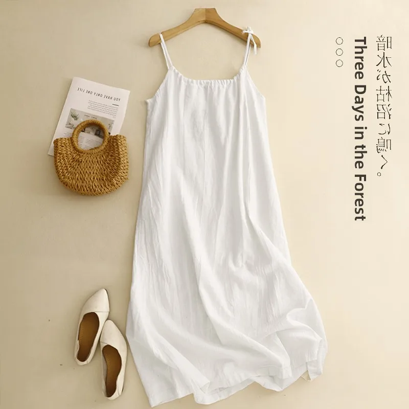 Tekstura wczesnej jesieni, plisowana, jednolita, bawełna i len, na ramiączkach, wysokiej jakości, luźna, codzienna, długa spódnica w kształcie litery A.