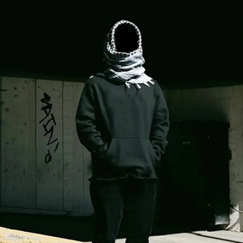 Y2K الهيب هوب الأسود قطع هوديي مجموعة مع وشاح الصحراء العربية البالية هيم الشارع الرجعية أزياء للجنسين للرجال والنساء #1