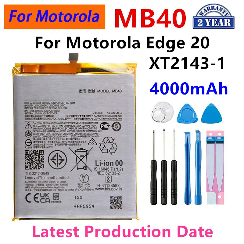 

100% Original MB40 4000mAh Battery For Motorola Edge 20 XT2143-1 Phone Batteries+Tools.