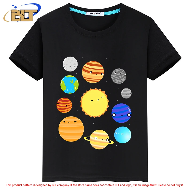 Camiseta del Sistema Solar para niños, tops casuales personalizados de manga corta, adecuados para niños y niñas, Verano