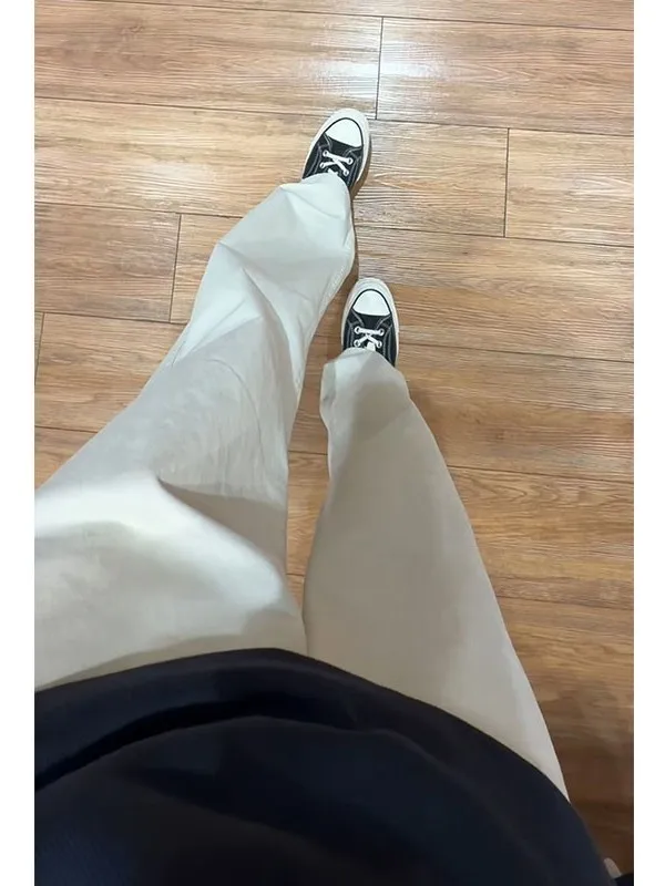 Cleanfit White Casual Pants Men's Loose Straight American Vibe Workwear Trousers High Street Style Breathable Cotton Summer