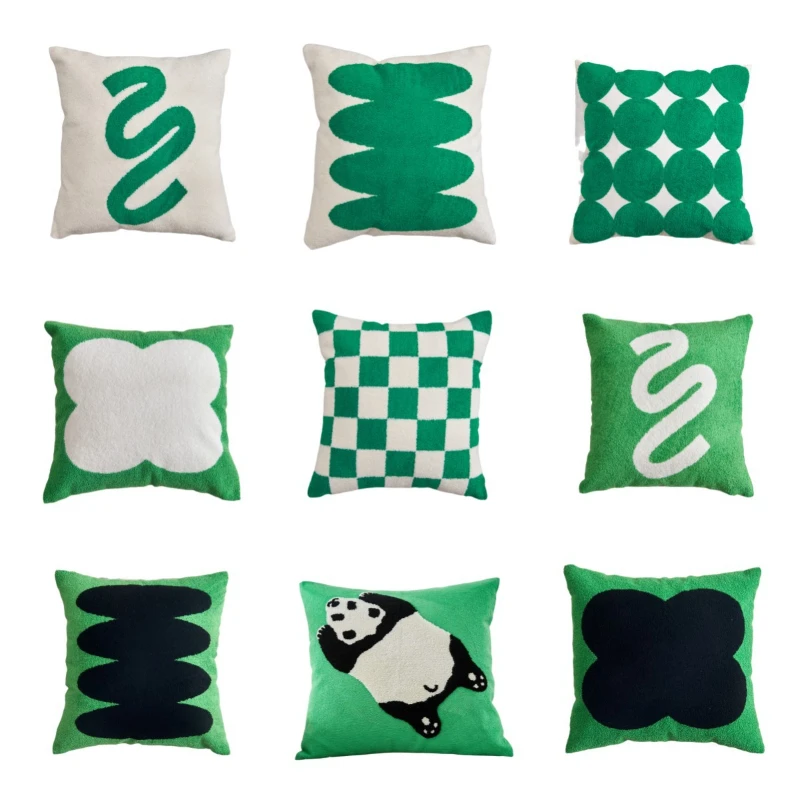 

45x45cm Green plush soft embroidered throw pillow cover couch cushion cover for living room sofa home decor