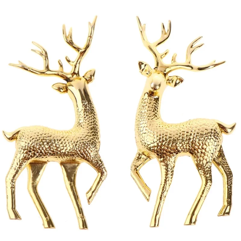 Elegant Crystal Elk Shinny Glitter Deer Gold Stand Reindeer Figurines Christmas Pendants DIY Cake Home Pretty Tabletop Ornaments