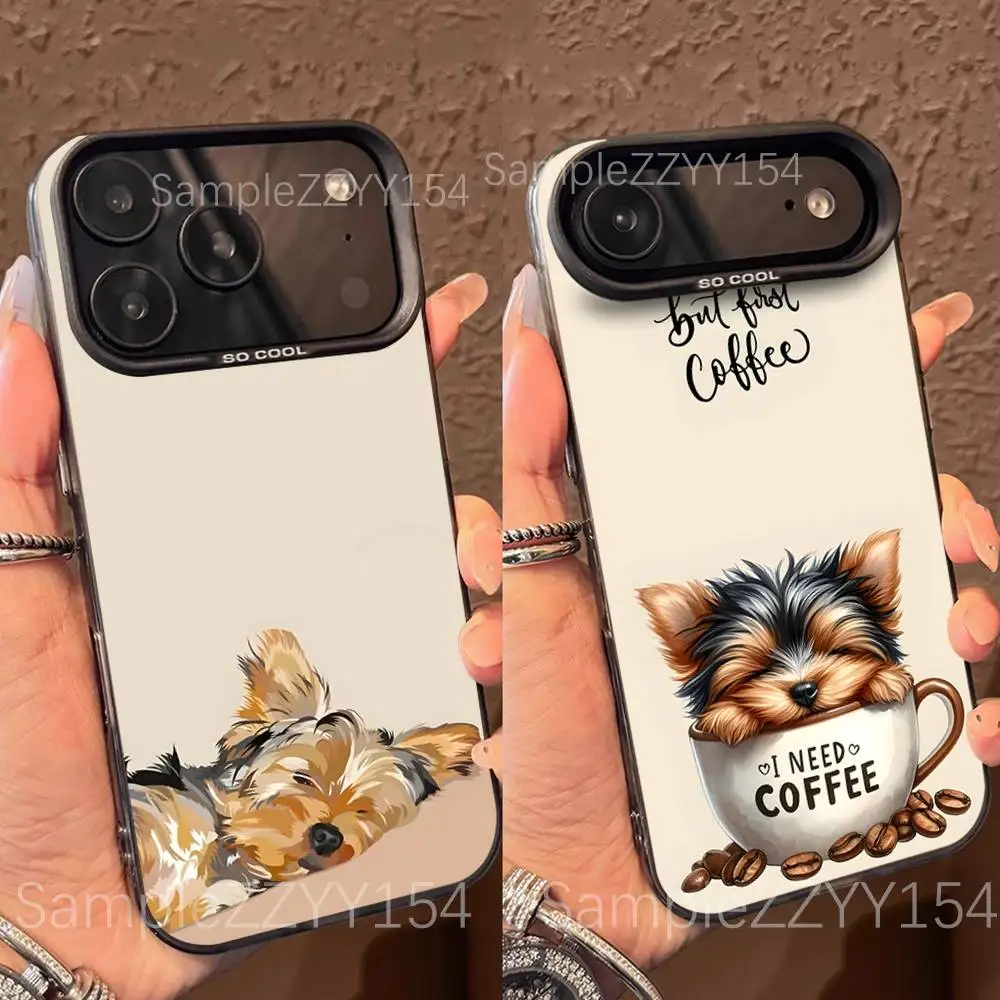

Yorkshire Terrier Dog Cute Phone Case For iPhone 17,16,15,14,13,12,X,8,Pro,Max,Plus,E,SE4,Air,Mini Black IMD Matte