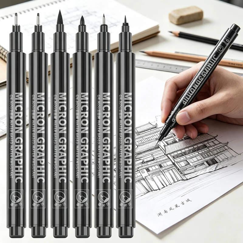 15Pcs Waterproof Micron Fine Liner Pen Set, Fade Proof Hook Line Pens for Sketch, Calligraphy & Lettering Art Supplies