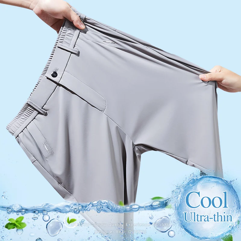 Summer Ultra-thin High Stretch Casual Pants Fashion Business Korean Breathable Quick-drying Straight Polyamide Fibre Trousers