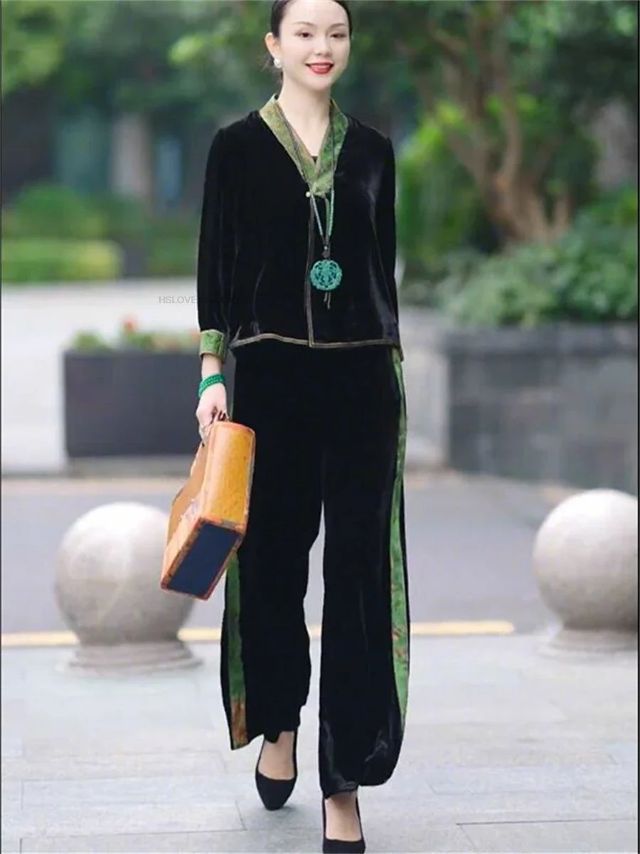 Herfst Nieuwe Chinese Stijl Nationale Wind 2023 Oosterse Nieuwe Korte Jas Fluwelen Voor Vrouwen Fluwelen Han Kleding Geborduurde Blouse