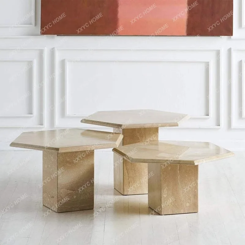 light luxury marble square combination living room sofa side table modern simple small apartment travertine table