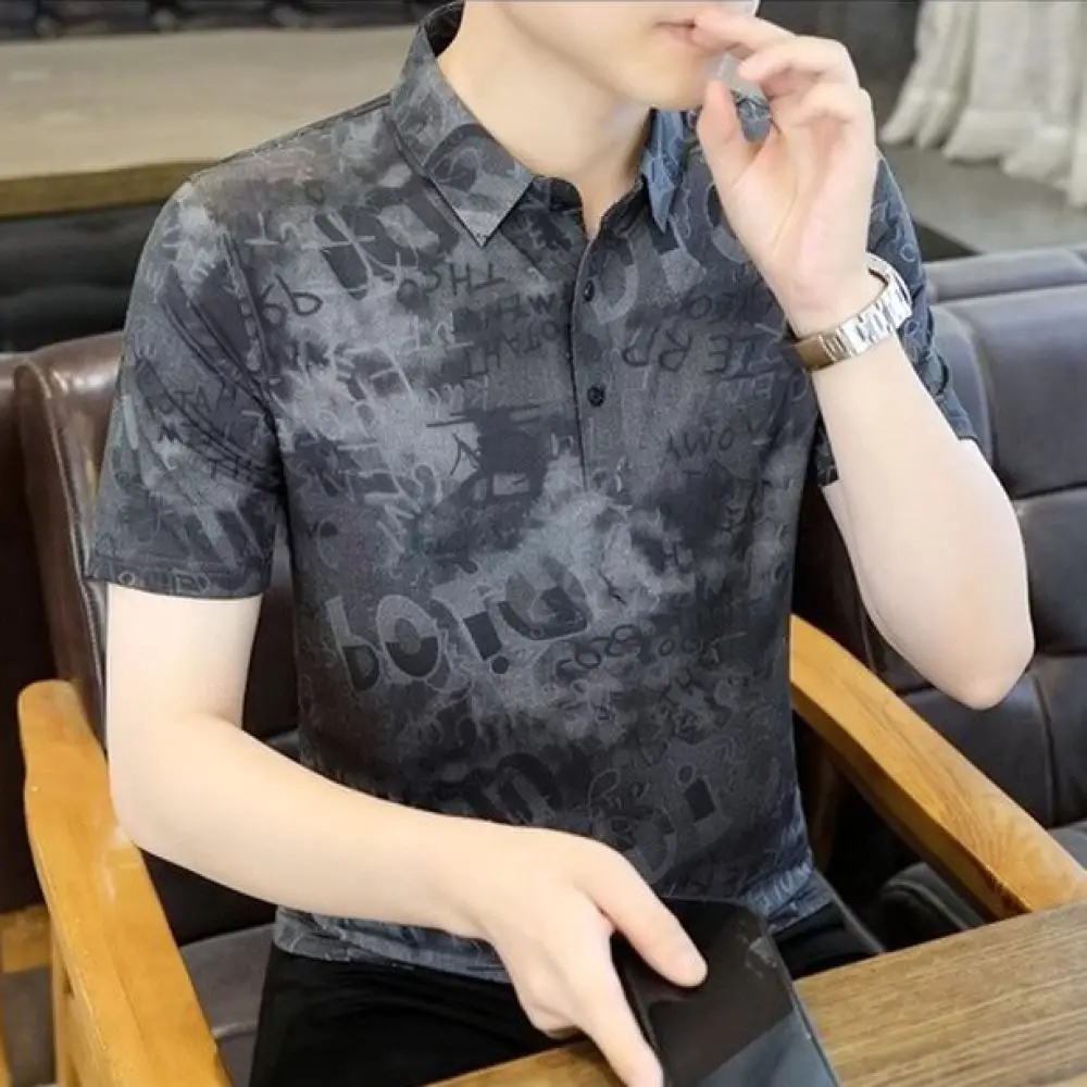Mens Polo Shirt Short Sleeve Ice Silk Casual Slim Fit Tee Breathable Summer Korean Style Fashion Business Clothes
