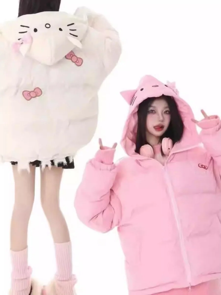 

plus Size Women's Sweet Cartoon Hooded Thiened Cotton Jaet Warm Winter Outerwear Bread Sle Coat Long Sve Zipper Closure