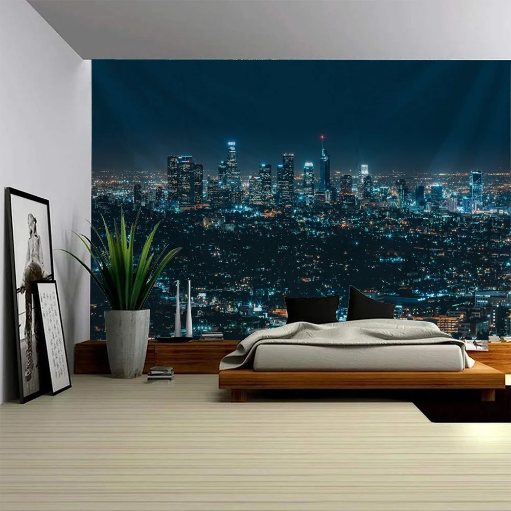 Night City Landscape Tapestry, Hippie Wall Hanging, Dreamy Home Wall Decoration, Bedroom Room Party Decoration, Background Cloth