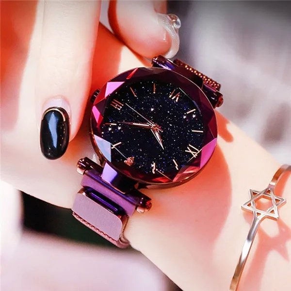 Dames Mode Sterrenhemel Horloges Magneet Gesp Gaas Riem Diamant Quartz Horloge Vrouwen Jurk Klok - afbeelding 1