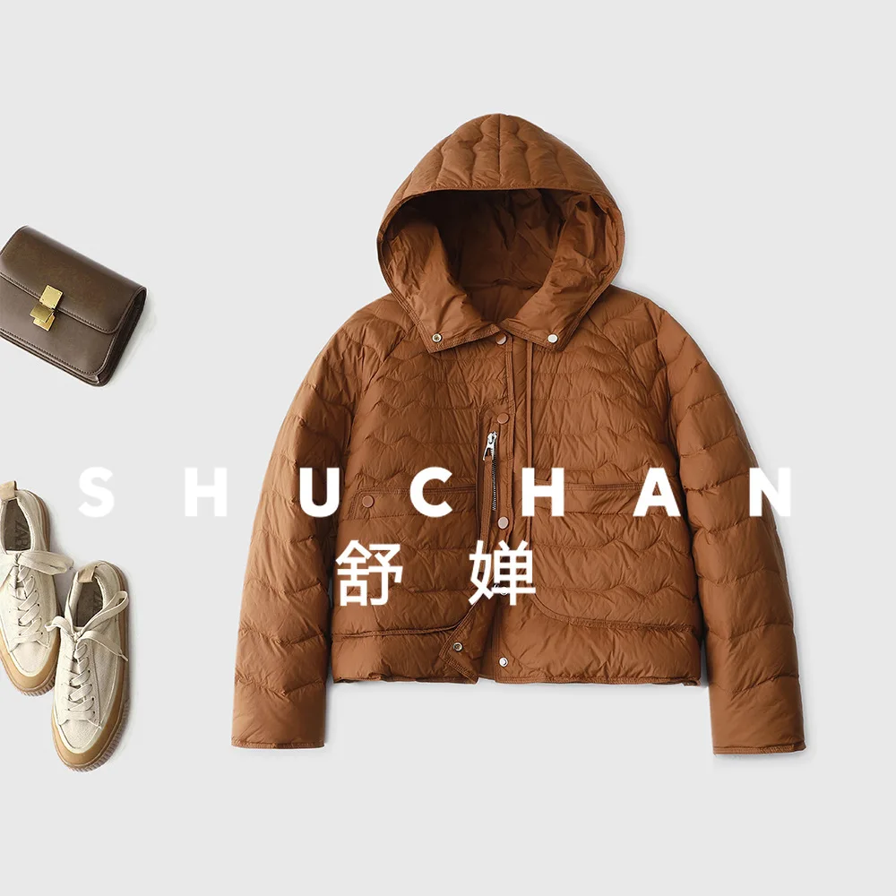 جديد رقيقة 90 الأبيض بطة أسفل سترة المرأة مقنعين خفيفة ورقيقة أسفل سترة قصيرة معطف الشتاء فضفاض #3