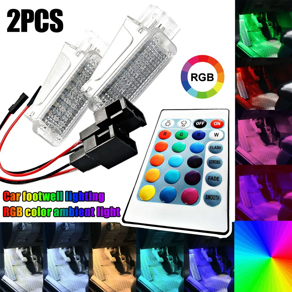 2Pcs RGB Courtesy Footwell Ambient Lighting Under Door Light OBD2 Car Interior Atmosphere Lamp For AUDI A1 A2 A3 A4 A5 A6 A7