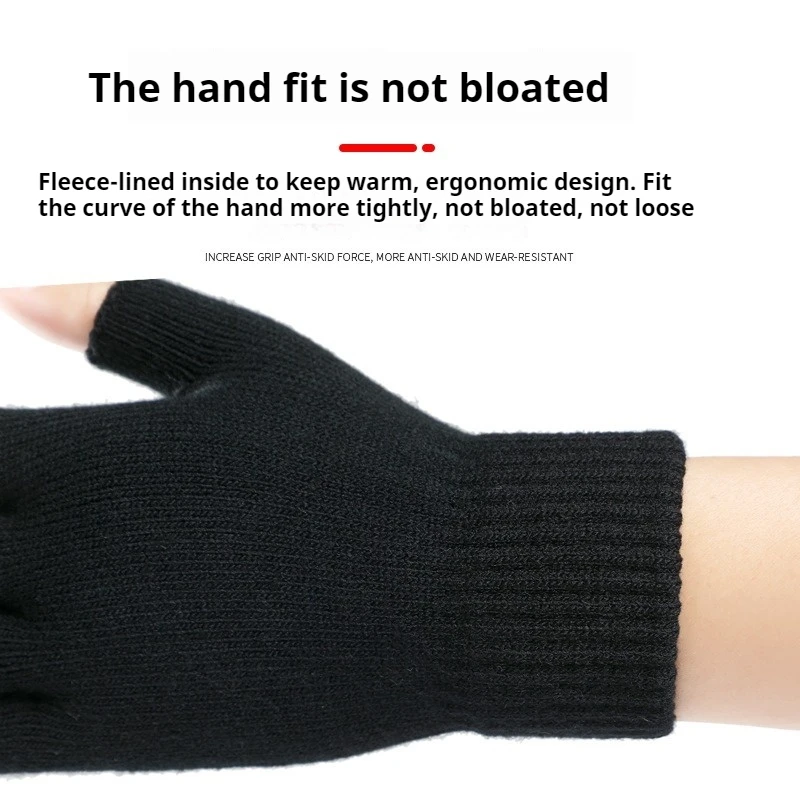 Half-finger gloves for male and female autumn and winter couples Fingerless male outdoor cycling student typing warm knit gloves