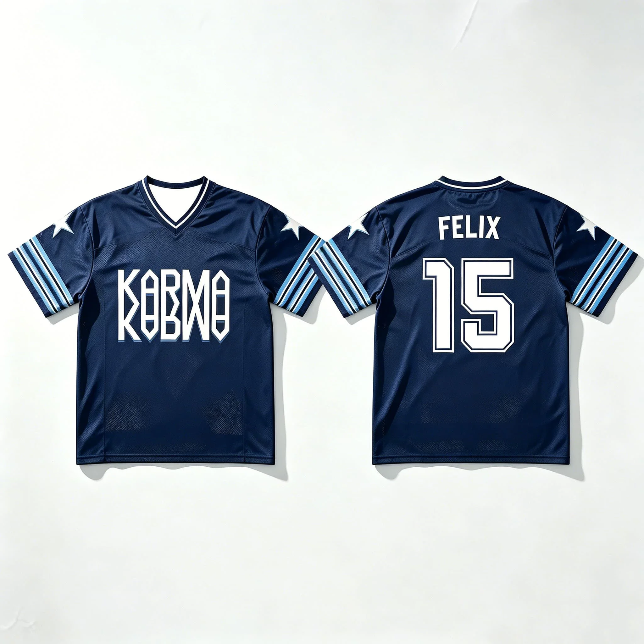 Kpop Felix #15 Karma Printed Soccer Jersey Navy V-neck Star Tshirt Men Women Oversized Y2K Street Style Fans  Sports Jersey Tee