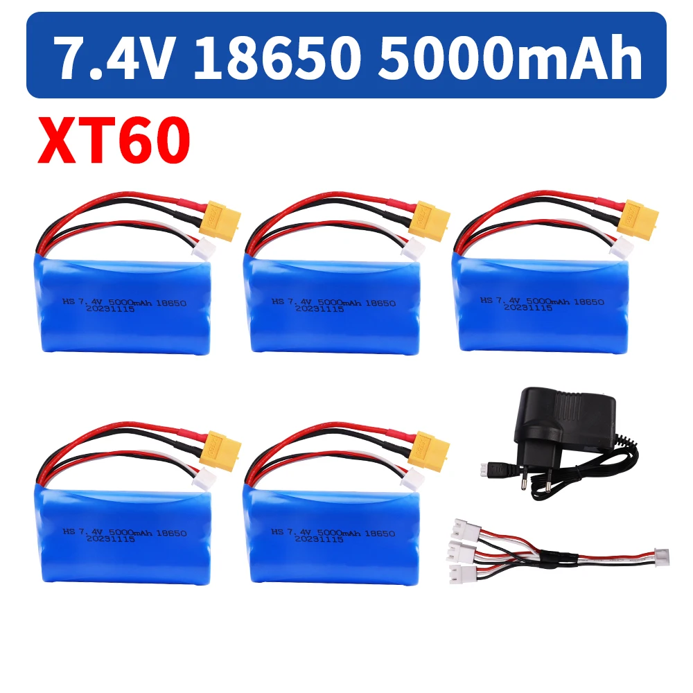 Battery for Henglong 3818 3819 3838 3839 3889 3898 3899 3908 3918 3938 3939 1/16 RC tank 7.4V 5000mAh Li-ion battery XT60 plug