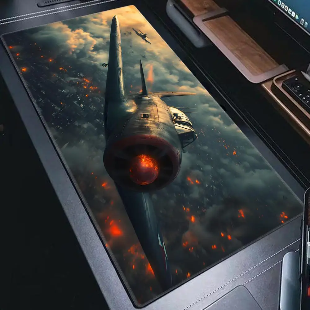 แผ่นรองเมาส์ลายเครื่องบินรบ ขนาดใหญ่พิเศษ XXL สำหรับคอมพิวเตอร์ สำนักงาน เล่นเกม โต๊ะทำงาน ยางกันลื่น รองรับคีย์บอร์ดและเมาส์ แผ่นรองโต๊ะยาว