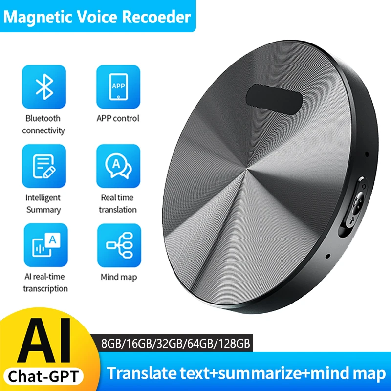 

Magnetic Mini Voice Recorder AI ChatGPT Intelligent Transcription Translation Mind Map Sound Record APP Control Dictaphone