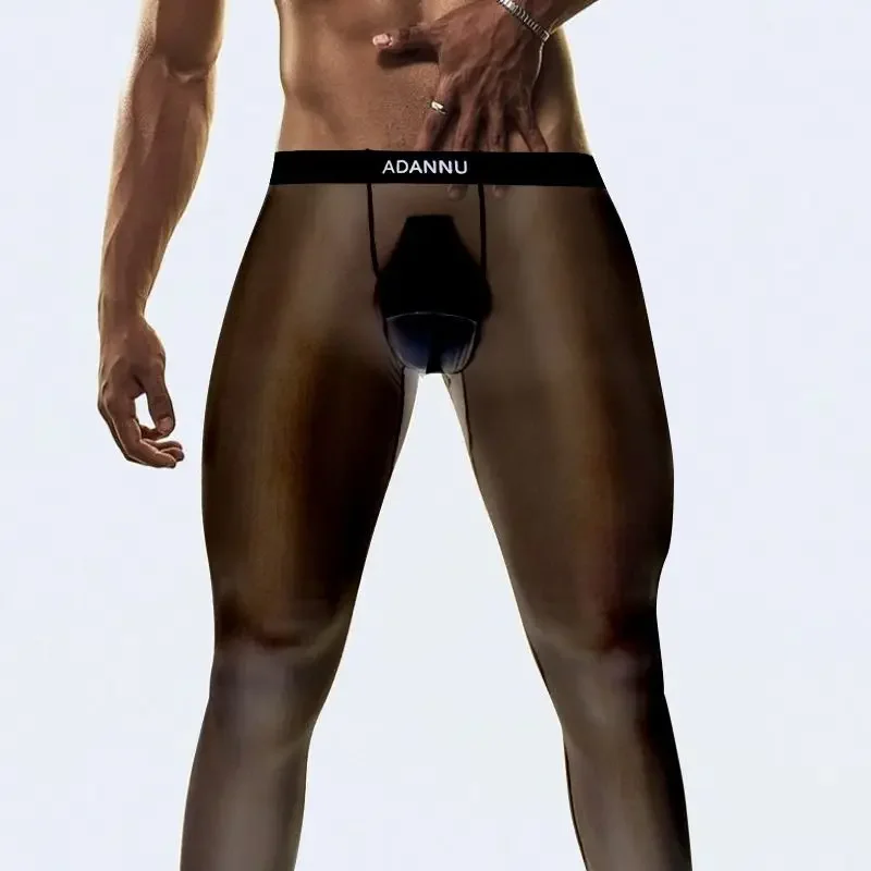 Running Bottoming Light Yarn Men Thermal Nine Pants Without Trace Quick Drying High Elastic Ride Sports Ultra-thin Pants Inner