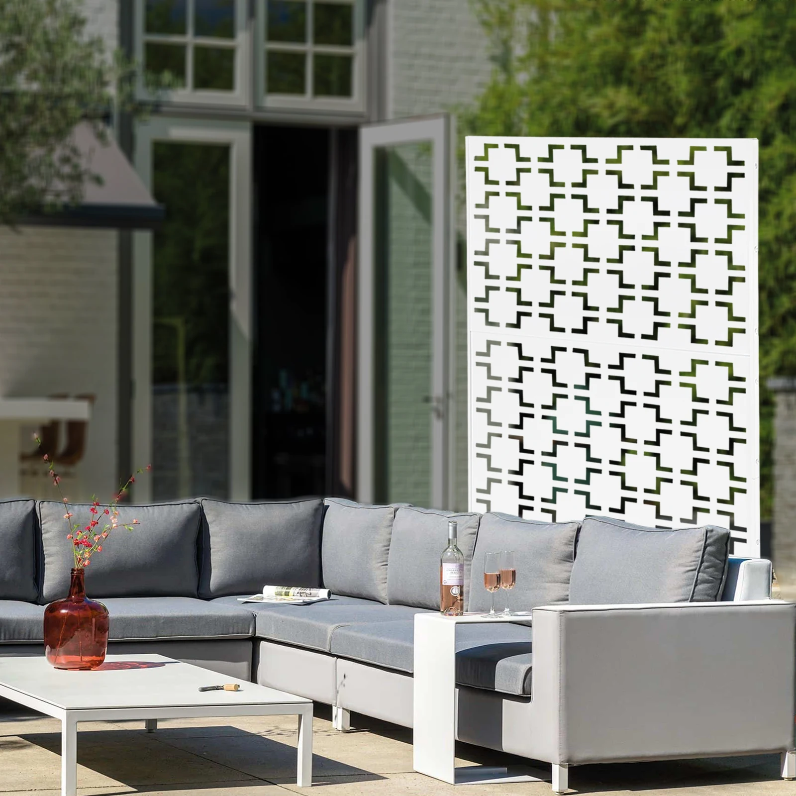 

Modern Privacy Screen Outdoor Decorative H-shaped base Panel Planter Wall Metal Versatile & Practical Fence Panel Free Standing