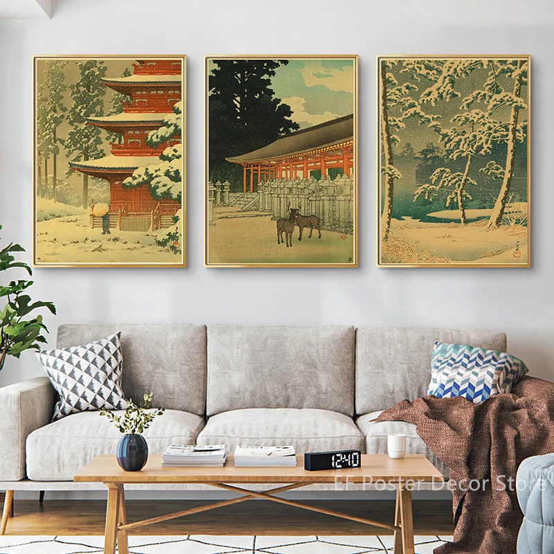 Vintage Traditional Japanese Landscapes Posters Aesthetic Kraft Paper Prints Home Room Decor Painting DIY Retro Art Wall Picture
