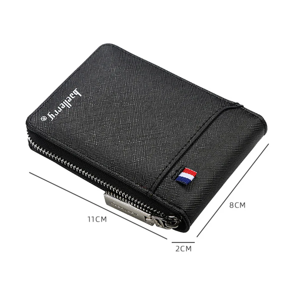 Baellerry Mini Men Card Wallets Name Print 9 Card Holders Zipper Card Wallet PU Leather Thin Male Card Purse Mini Carteria