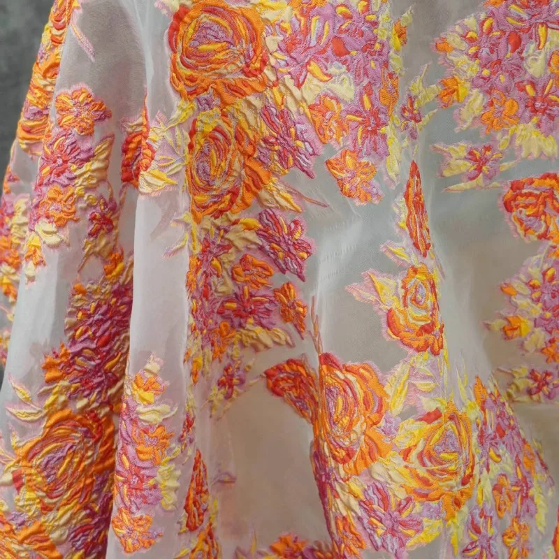 

Окрашенная розовая пряжа из жаккардовой ткани из органзы для прозрачной крутой пышной юбки, свадебного платья, модной одежды, шитье своими руками на метр, ткань