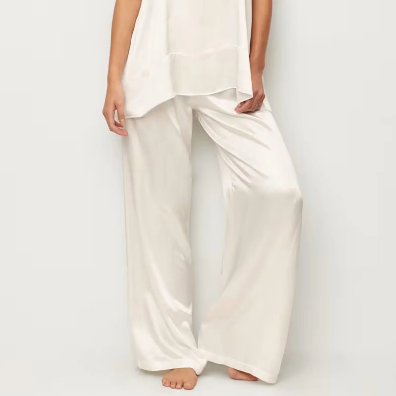 سراويل نسائية فاخرة من الساتان الخريفي كاجوال فضفاضة تناسب أنيقة ومتينة متوسطة الارتفاع مستقيمة الساق