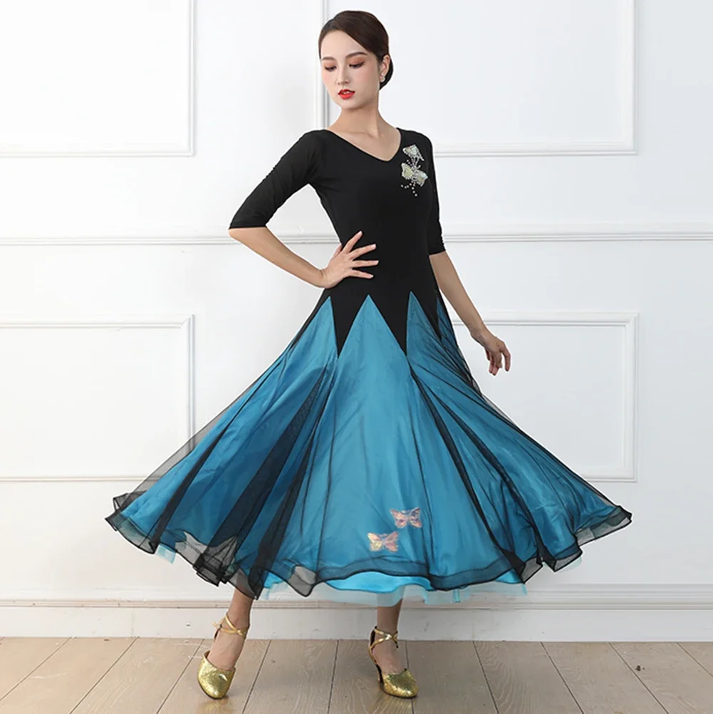 

Новое платье для бальных танцев, женские элегантные кружевные вечерние современные костюмы, большие качели, вальс, сценическая одежда, одежда с коротким рукавом