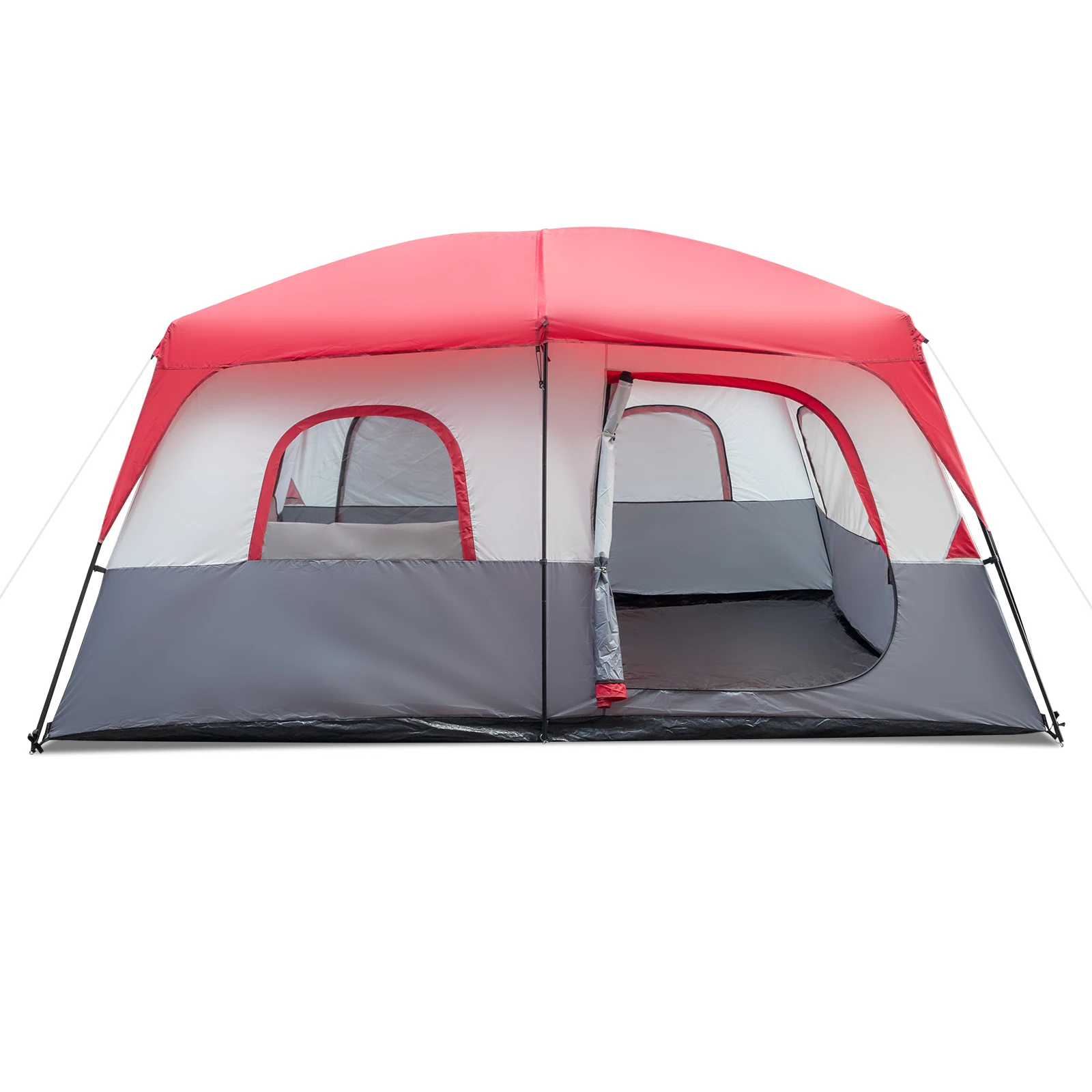 14 people red and white camping tent polyester cloth fiberglass pole 430*430*210cm N001