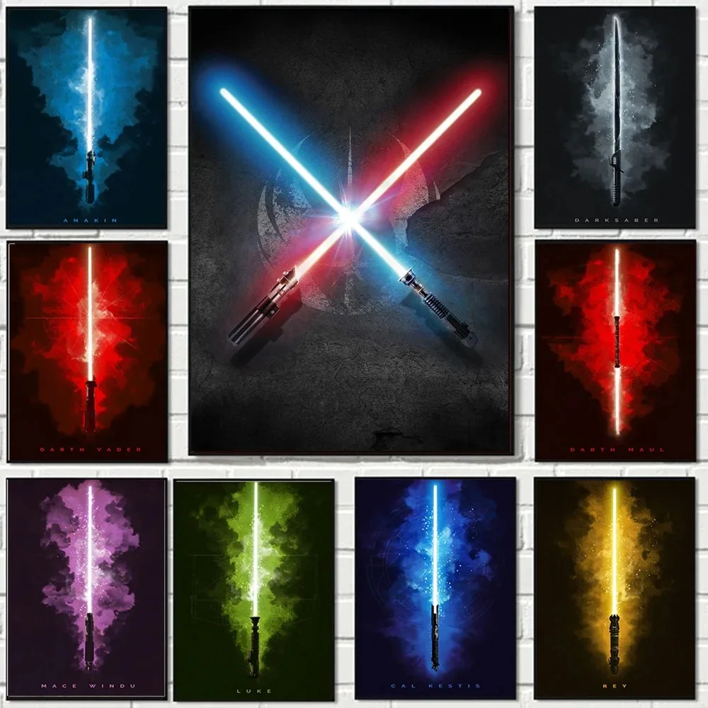 Wars Movie Text Art Poster Pop Star Lightsaber Canvas Painting Cool Game Room Wall Prints Kids Gifts Bedroom Home Pictures Decor