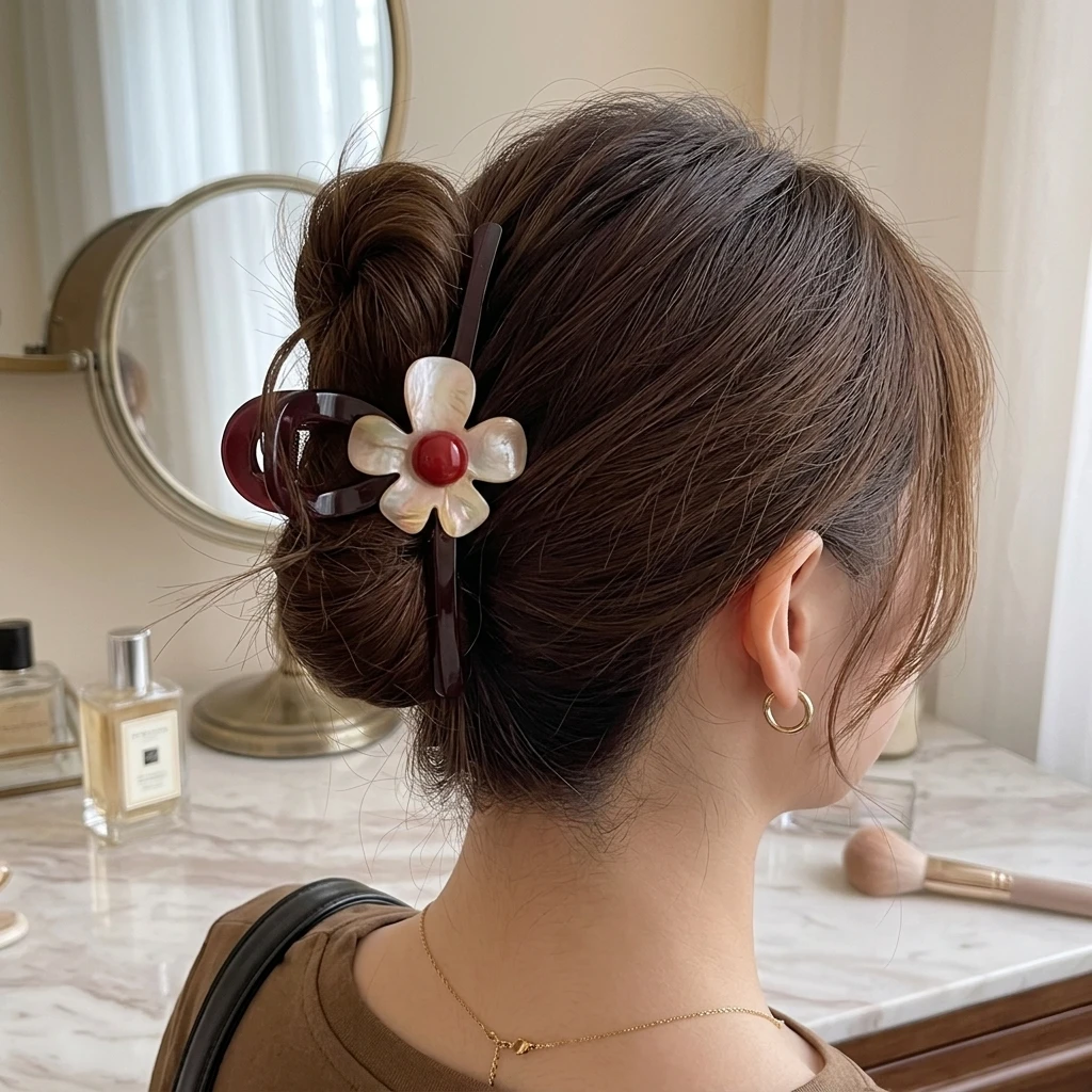 Herbst/Winter Wollmischung Farbblock Doppel-Schleife Haarspange Große Haarklammer für den Hinterkopf Neues Stylisches Haaraccessoire – Detail 5
