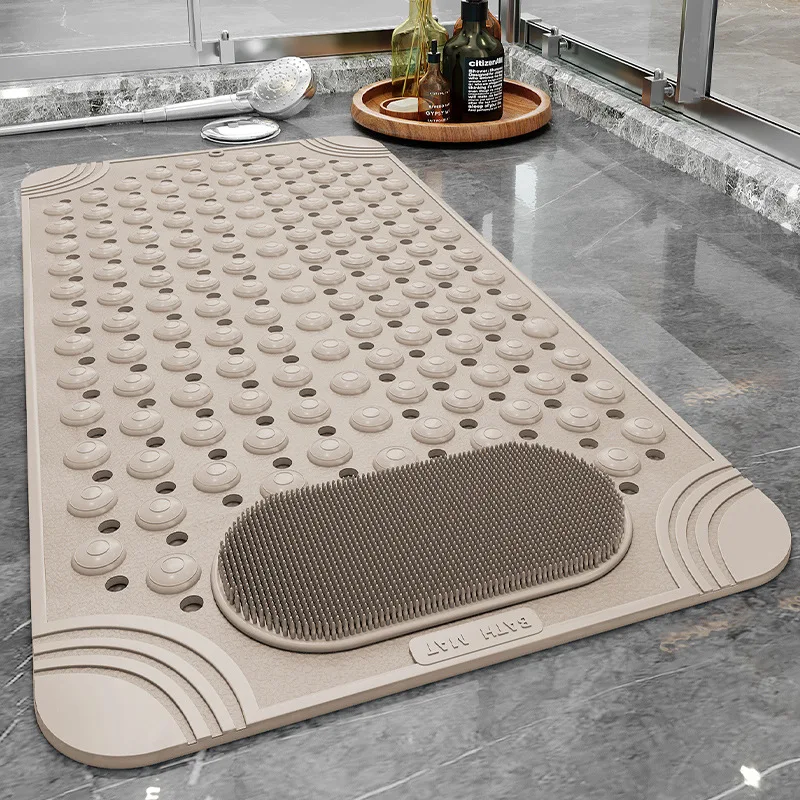 Non-Slip Bathtub Mat PVC Safety Shower with Drain Hole Bathroom Mat Creative Massage Foot Mat Easy To Clean Bathroom Accessories