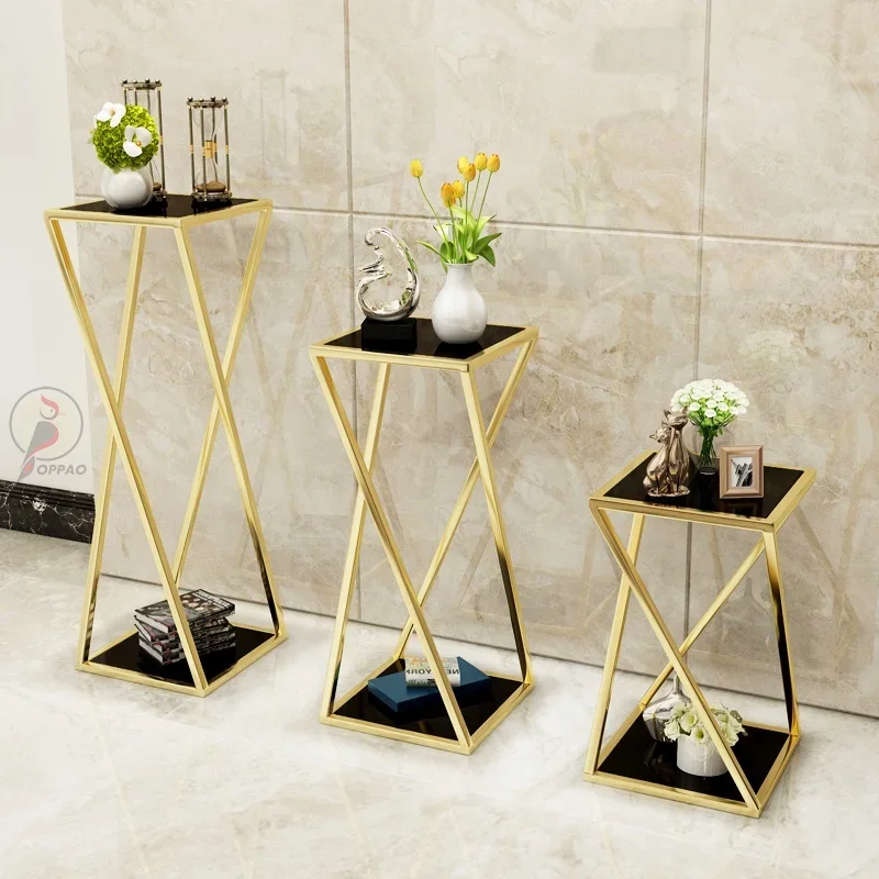 High Quality Flower Display Stand 1+2+3 Flower Stand Set Metal Frame Marble Top Plant Shelf Stainless Steel Storage Shelf