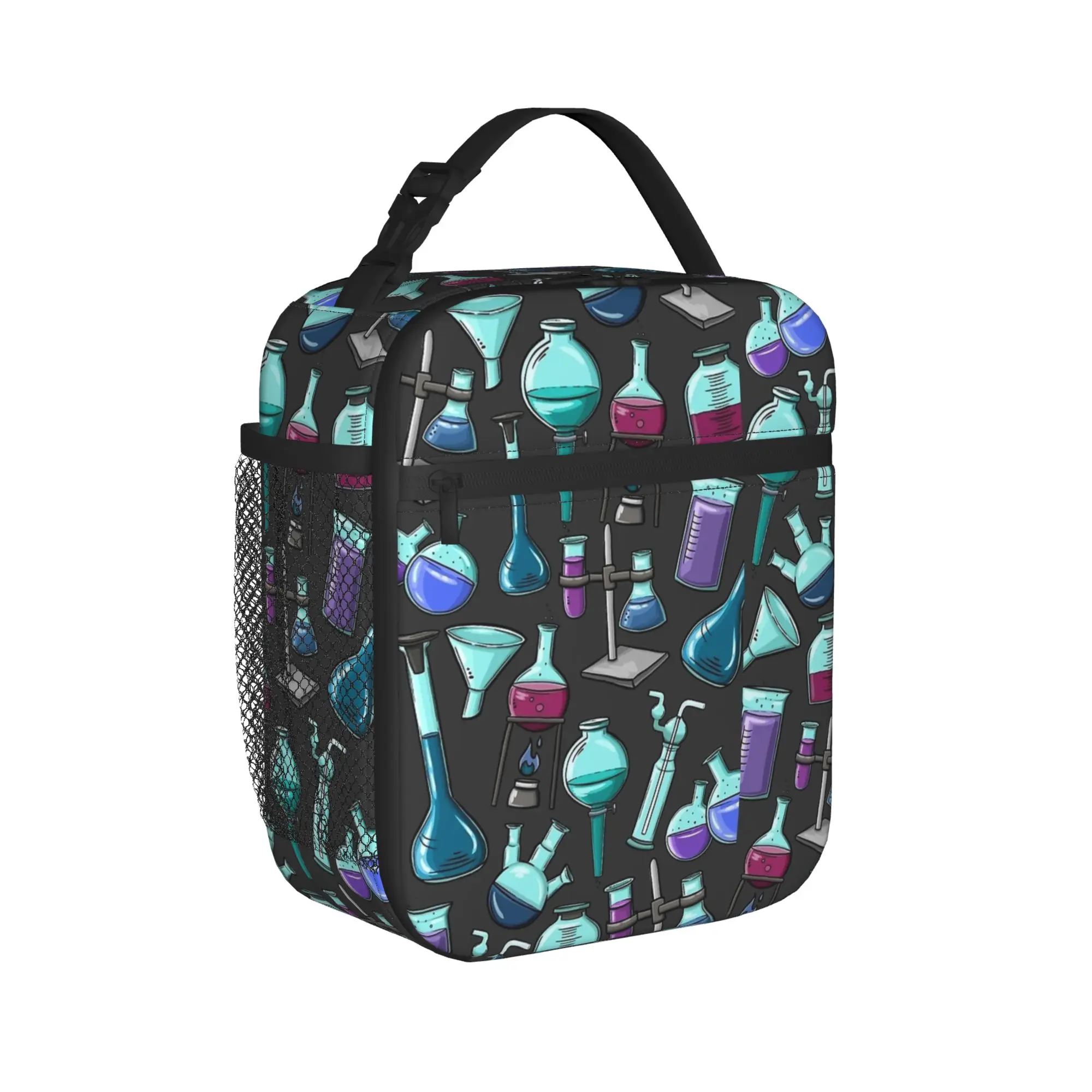Chemistry Lab Science Equipment Pattern Lunch Bag Office Portable Tote Food Bags For Child  Oxford Graphic Design Cooler Bag