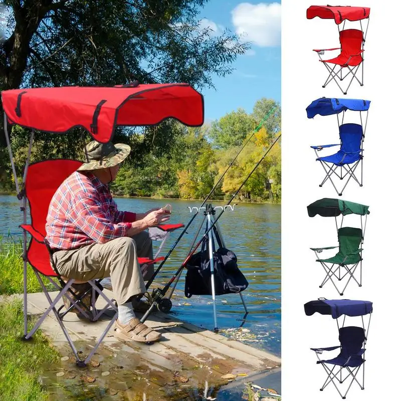 cadeira dobravel ao ar livre com dossel pesca cadeira protecao solar portatil pano oxford jardim praia camping 01