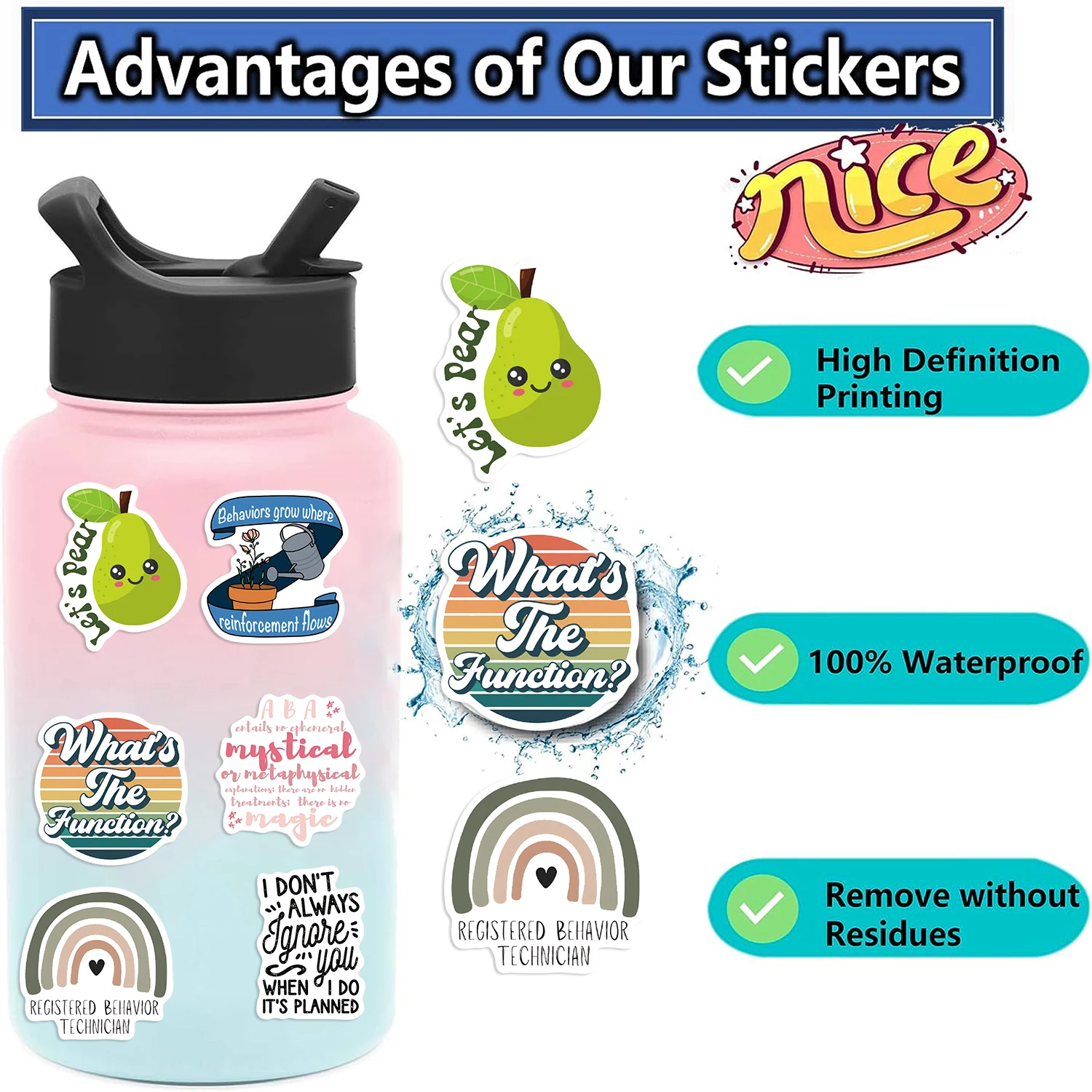 50Pcs ABA Graffiti Sticker Waterproof Cute Cartoon DIY For Water Cup Phone Book Guitar Luggage Gift Decal Behavior Analysis