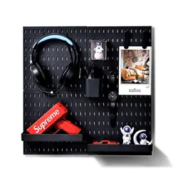 페그보드 콤비네이션 키트, 선반 후크 브래킷 컨테이너, 차고, 거실, 사무실, 검정, 13 Accesso용 펀칭 없음