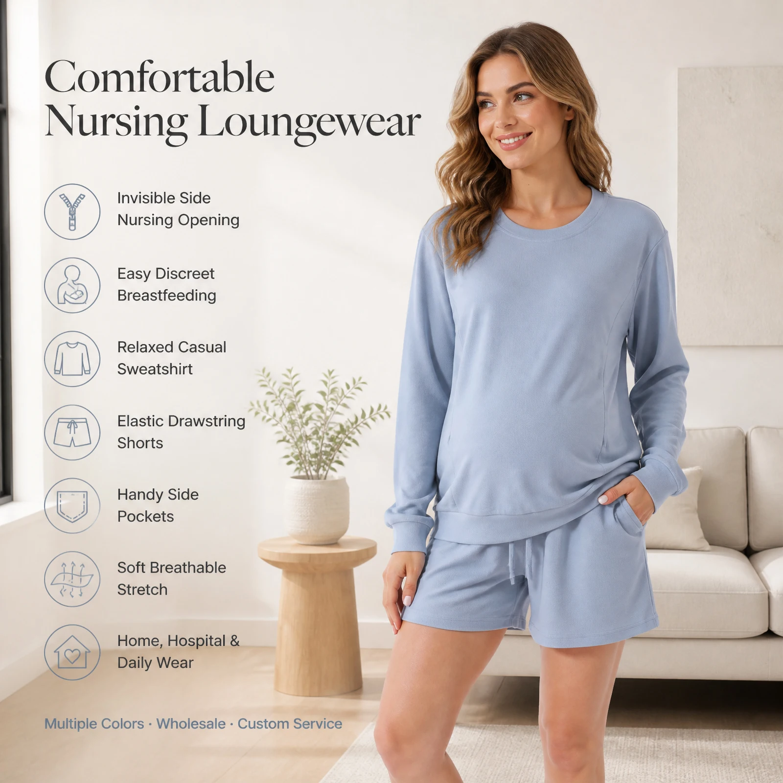 Waffle Knit Nursing Pajama Set 2