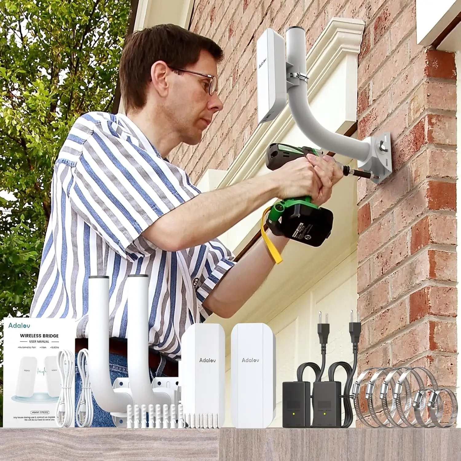 AdaLov CPE362 ギガビットブリッジ 48V PoE VLAN 5KM PtP 5.8GHz IP65 長距離エクステンダー 農場/ガレージ/複数建物セキュリティネットワーク