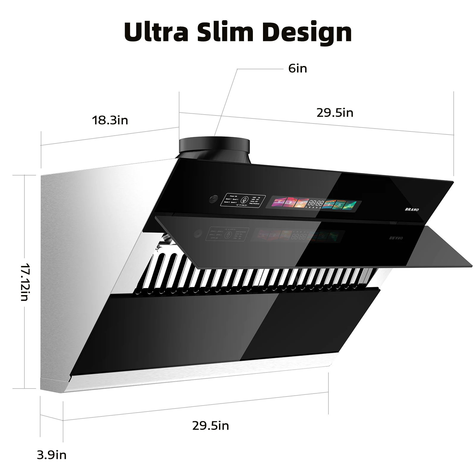 Range Hood 30/36 inch with 900CFM, Voice/Gesture Sensing/Touch Control Panel, Unique Side-Draft Design for Under Cabinet Modern