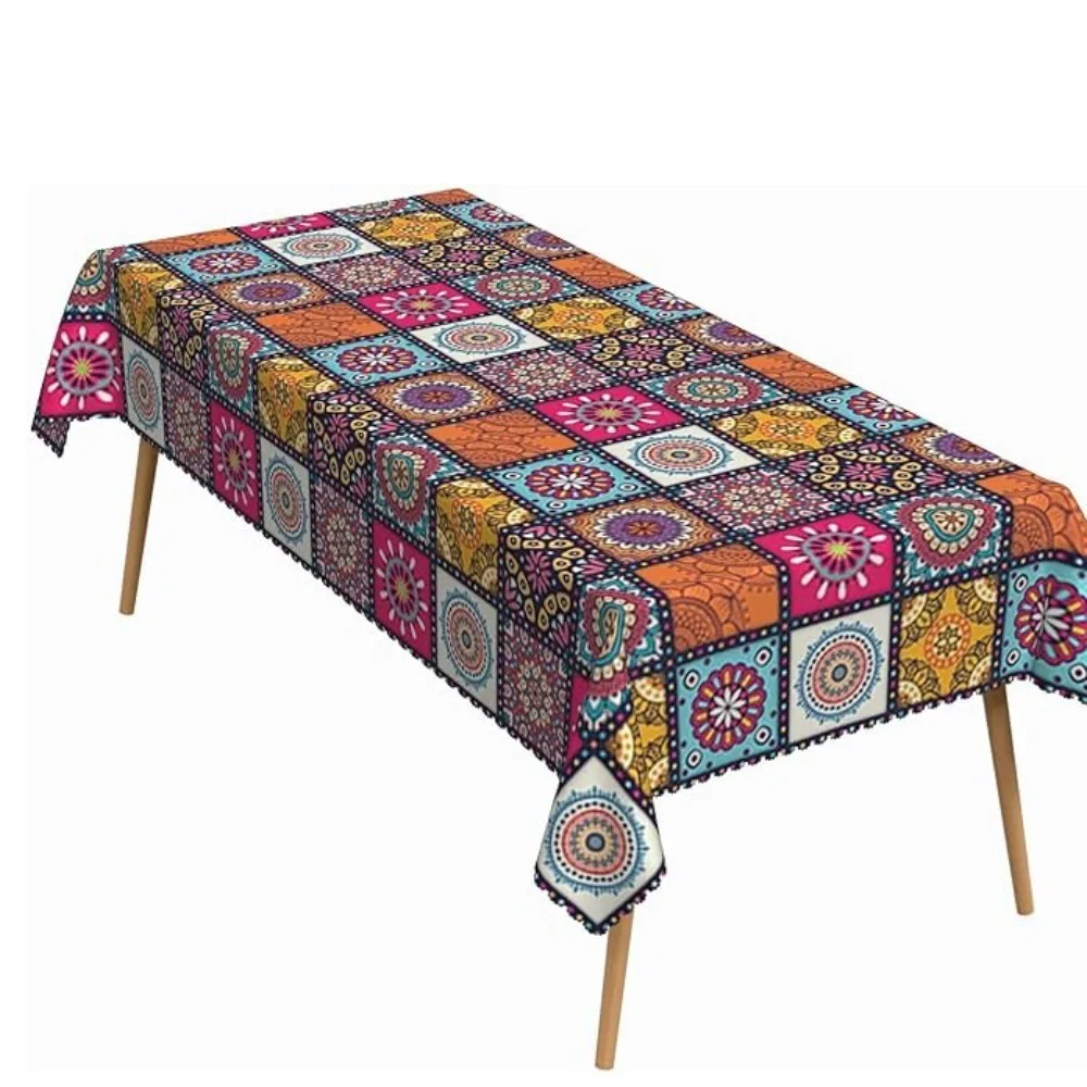 

Home Decoration Rectangle Bohemian Mandala Tablecloth Ethnic Style Dirt-resistant Table Cover Colorful Table Protecter Banquet