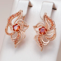 Kinel Original Design Shiny Red Natural Zircon Crystal Flower Earrings For Women Fashion 585 Rose Gold Color Daily Fine Jewelry