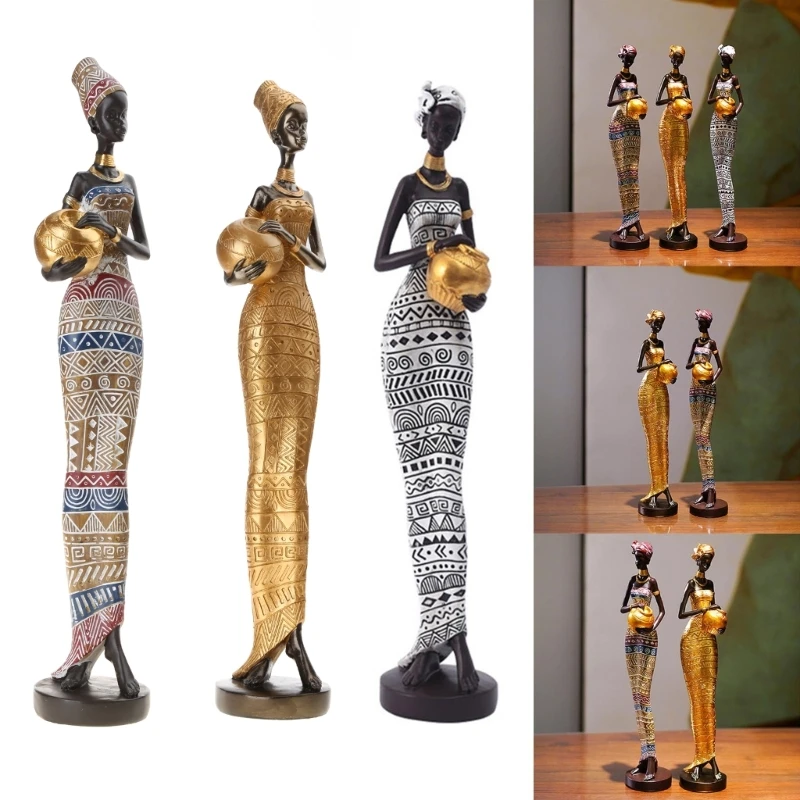 

African Statue Exotic Tribal Lady Sculptures African Women Figurine for Home Office Living-Room Decoration Resin Wholesale