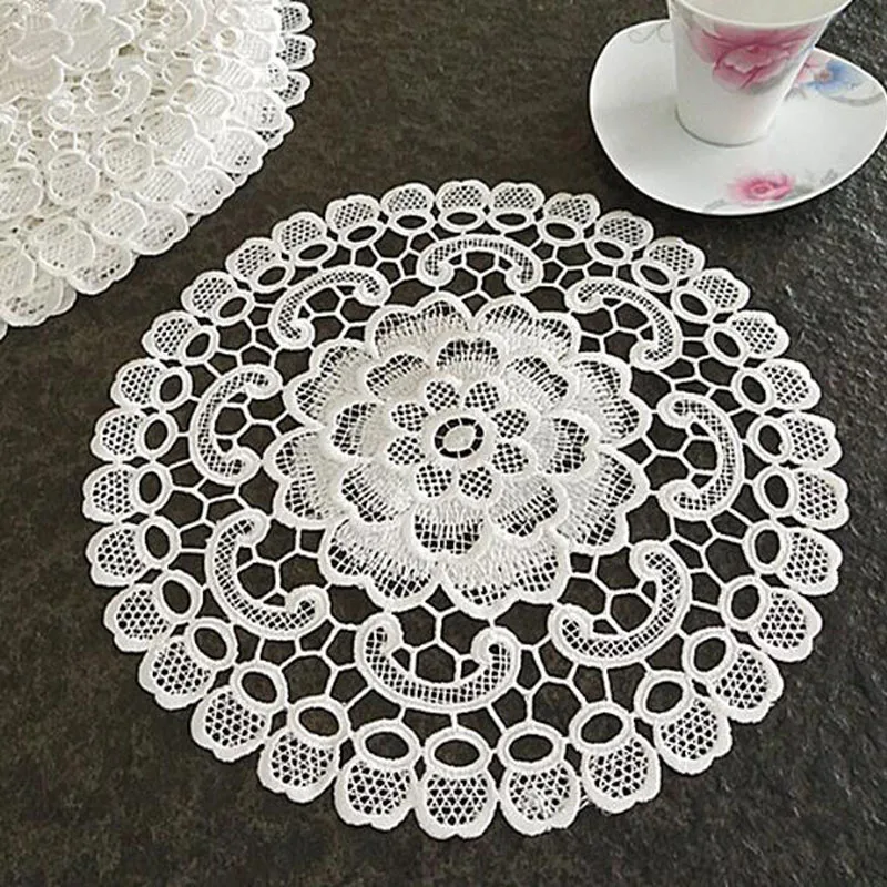 NEW round rose flower embroidery place table mat cloth dining tea coaster wedding Christmas Table decoration and accessories