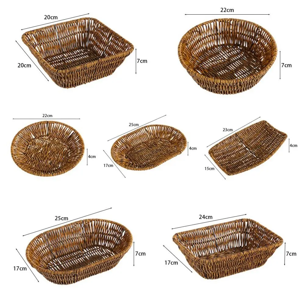 Piatto per alimenti vassoio portaoggetti in Rattan di plastica intrecciato a mano forma rotonda torta di frutta e verdura imitazione cesto di fili