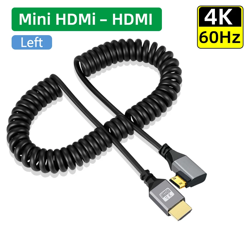 4K@60HZ 0.5-2.0M Micro mini HDMI-Compatible TO HDMI Minihdmi Microhdmi Coiled Extension Flexible Spiral Cable Male to Male Plug