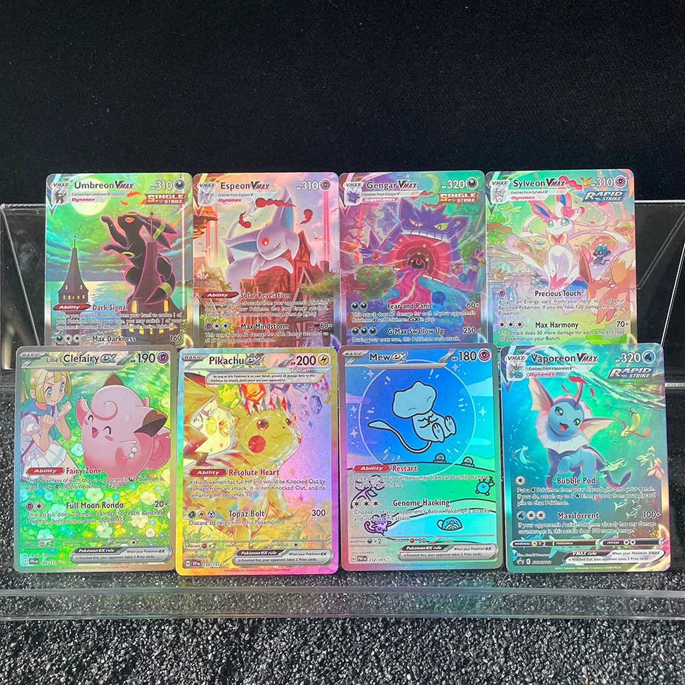 أنيمي PTCG بطاقة التداول Vaporeon Lillies Clefairy Ex Gengar Vmax قاعدة المجسم لعبة جمع بطاقة المشجعين لعبة هدايا العيد