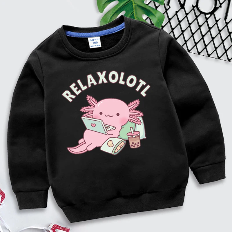 New Kids Axolotl Hoodie Cartoon Children\'s Clothing Hoodies Relaxolotl Axolotl Print Boys Girl Long Sleeve Pullover Sweatshirt